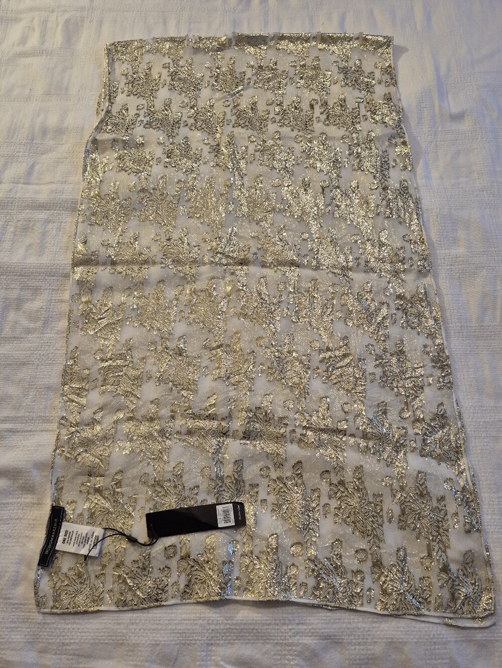 BCBGMAXAZRIA women's ivory with gold filament scarf NWT